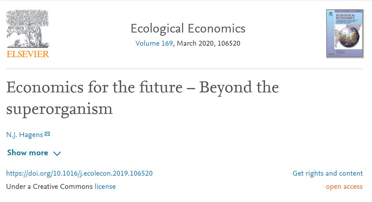 Paper Notes | Economics for the future – Beyond the superorganismby  @NJHagens  https://www.sciencedirect.com/science/article/pii/S0921800919310067Holistic take on economics, energy, ecosystems, finance, society and much more. I.e.:"Realize that everything connects to everything else."― Leonardo da Vinci.1/60