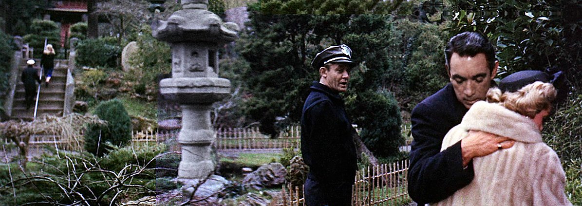 It was back to being the Japanese Tea Garden by 1960, when Ross Hunter produced a terrifically entertaining murder melodrama Portrait in Black. Lana Turner & Anthony Quinn illicitly meet at the Garden, part of the film's streak of high-gloss Orientalism.  http://reelsf.com/portrait-in-black-somebody-out-there-knows