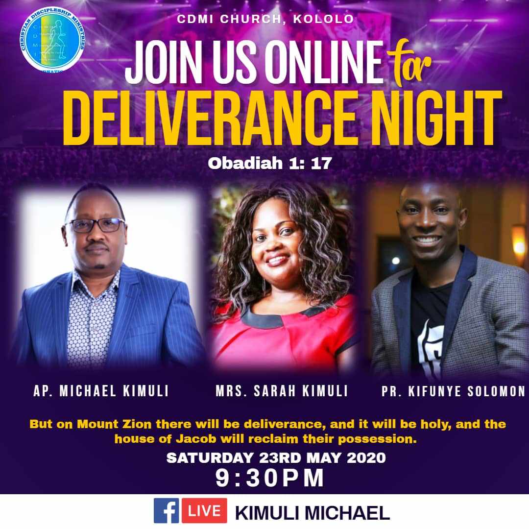 We are on... Please join us for a Deliverance night on our Facebook page facebook.com/michaelkimuli and you will be blessed. 

#CDMIChurch