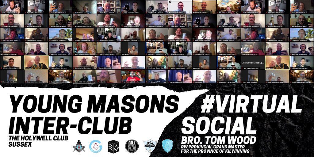 A huge thanks to Bro. Tom Wood &amp; <a href="/HolywellClub/">The Holywell Club</a> for joining us for last weeks 'Young Masons Virtual Inter-Club Social'. From all the brethren that took part, we #TimetoToast #absentbrethren. <a href="/YoungMasonsClub/">Essex Cornerstone Club</a> <a href="/LeedsLightBlues/">𝙇𝙚𝙚𝙙𝙨 𝙇𝙞𝙜𝙝𝙩 𝘽𝙡𝙪𝙚𝙨</a>  <a href="/prorsum_semper/">Prorsum Semper</a> <a href="/Lightblueclub/">Light Blue Club</a>.
.
.
.
#Freemasons