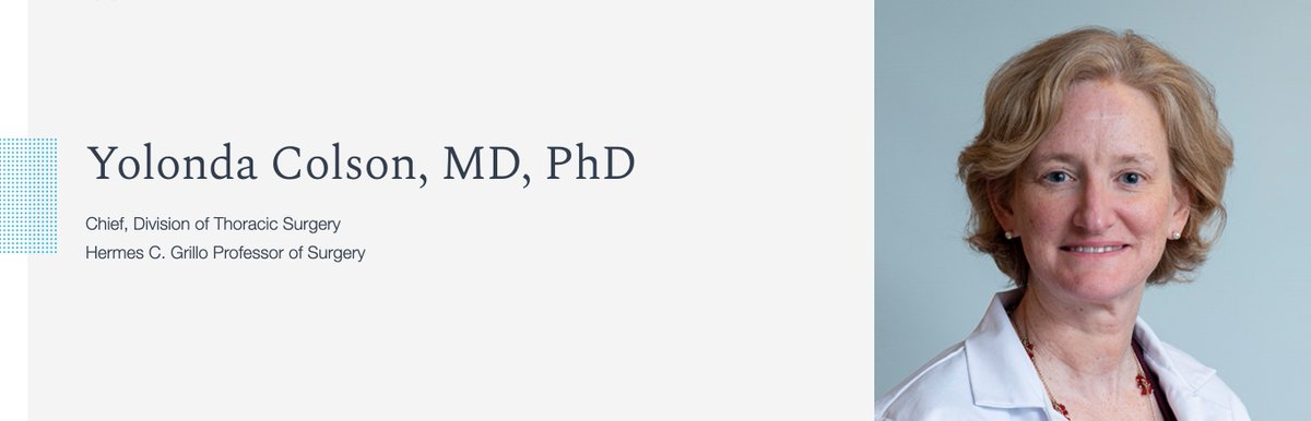 Congrats to Dr. Yolonda Colson <a href="/MGHSurgery/">Mass General Surgery</a> , elected Vice-President <a href="/AATSHQ/">AATS</a> and future President in 2 years!

massgeneral.org/doctors/20567/…

Leader extraordinaire! <a href="/WomenInThoracic/">WomenInThoracicSurg</a> <a href="/WomenSurgeons/">WomenSurgeons</a> 
#AATS2020