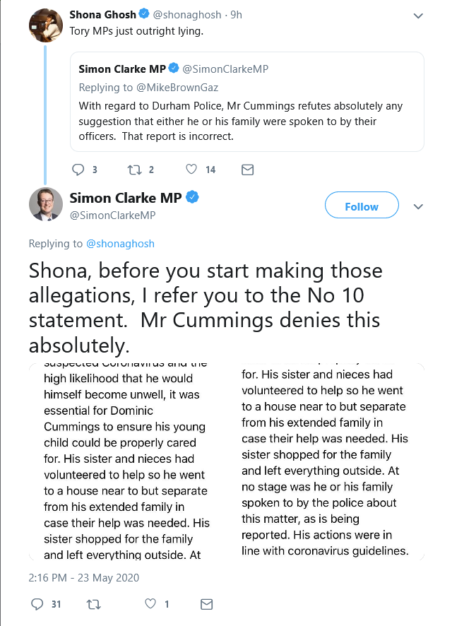 25. Angela Richardson (multiple retweets)26. Simon Clarke (tweet)27. Jane Hunt (retweeted Dominic Raab's tweet)28 Michael Fabricant (multiple tweets)