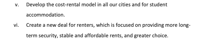 Our solution is cost-rental. For some reason, the Joint Framework Doc proposes it for student accommodation, but not for meeting our general housing needs. This involves initial long-term borrowing by the state, but over 30 years generates a profit for the Dept of Housing.19/
