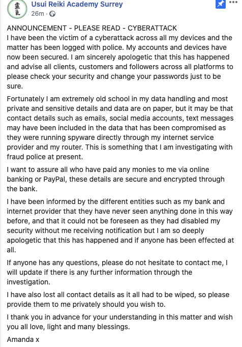UsuiReikiAcad's tweet photo. ANNOUNCEMENT - PLEASE READ - CYBERATTACK https://t.co/86FhOJWqAZ