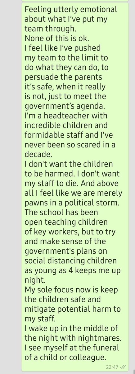 Amid all the politics of #lockdown, a worrying message from a headteacher last night - echoes what I’ve heard from a number of teachers/headteachers in the last week. They have allowed me to post their message.