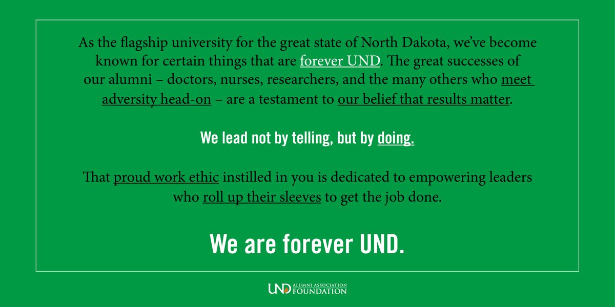 undalumni's tweet photo. We are grateful for the alumni, friends, supporters, faculty, staff and all who wear green💚 You are what makes this University Forever UND
#UNDproud #UNDalumni https://t.co/Bzk3OoC08u