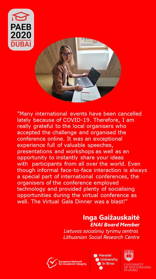 PAEB2020's tweet photo. It's been a month since we virtually hosted #PAEB2020. Missing the hustle &amp; bustle that went behind the scenes. But we are honoured &amp; humbled to be receiving fabulous words of support &amp; encouragement from our delegates, such as @IngaGaizauskaite! Thank you Inga! #PAEB2020 #ENAI https://t.co/xSbIpkLdge