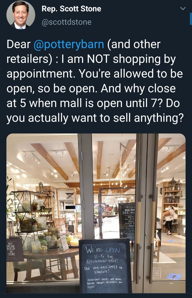 Speaking as a frontline worker: Smart companies are not endangering the health and safety of their staff, just because your privileged, uneducated ass, isn't considering the health and wellbeing of others.

Good on pottery barn for looking out for it's employees.