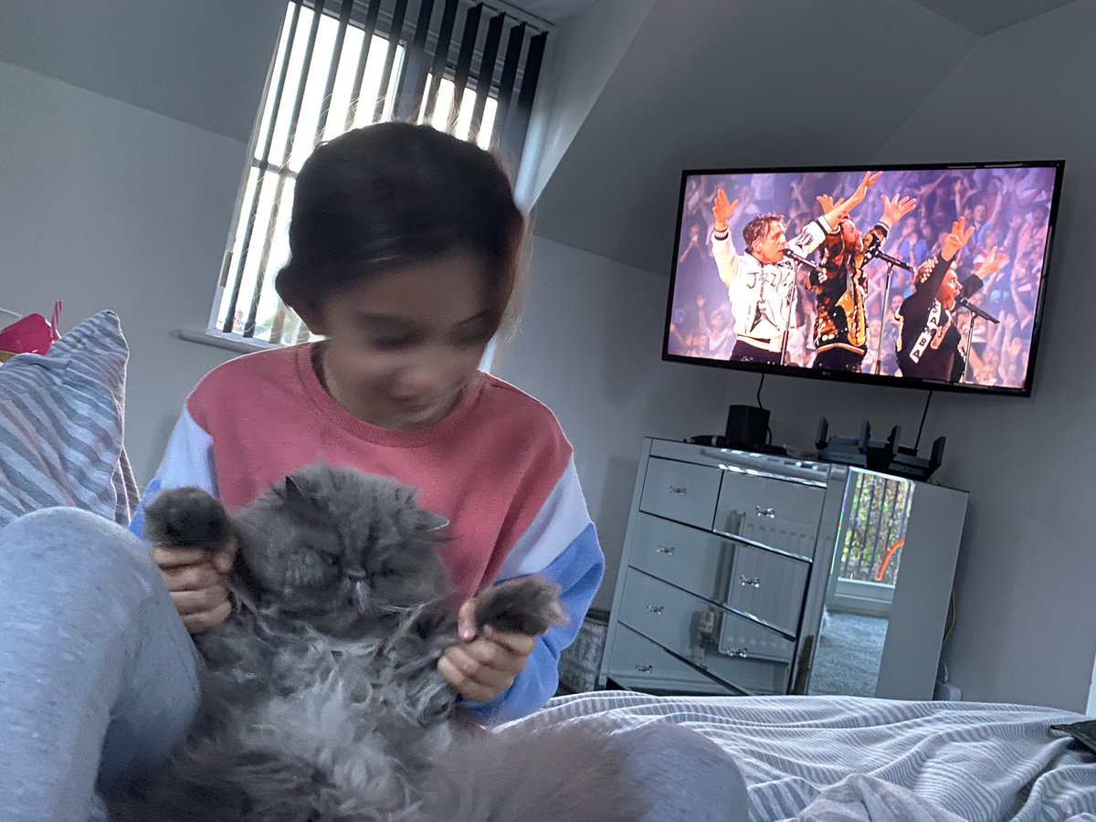 laurag72's tweet photo. @GaryBarlow @OfficialMarkO @HowardDonald my cat is enjoying singing and dancing to never forget on sky 1! X https://t.co/k09JV5dhSb