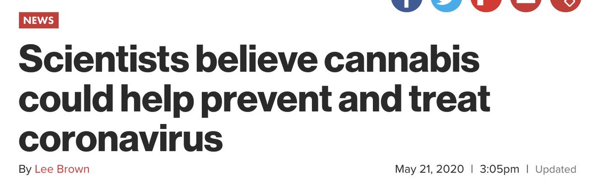 1/n, Several people asked me about this headline, on a recent preprint claiming that  #cannabis extracts high in  #CBD have, "the potential of reducing [ #coronavirus] infection by 70 to 80 percent.” Quite a claim. Let's briefly look at the study...