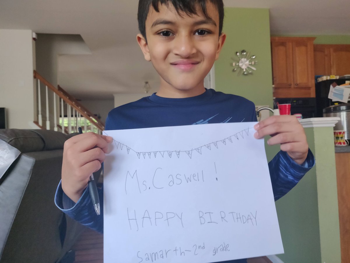 anushagop's tweet photo. Happy birthday to a sweet and awesome principal @TeresaLky3 #PipersApartTogether - Samarth from #MsKnapp's class from @es_parkside @WCPSS @NorthwestWCPSS. You are awesome https://t.co/IxLmkRA2tn