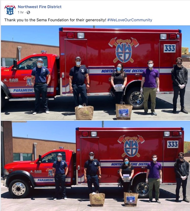 SemaFoundation's tweet photo. #feedahero #staystrong #arizonatogether #campaign #healthcareprofessionals #firstreponders #feedahero @NorthwestFire  @SemaFoundation (Tucson), we provided the lunch for North West Fire Department. https://t.co/bcbizdlLhh