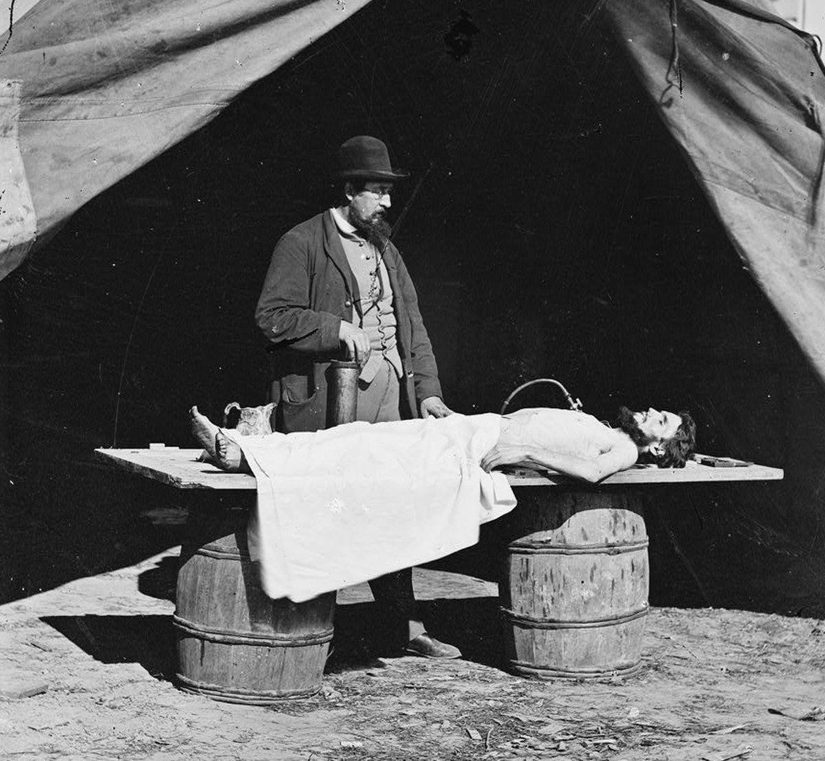 (8/11) Pictured here is the embalmer Richard Burr, who was sued when he took possession of a soldier’s body after battle and then tried to extort $100 from the family for its release.