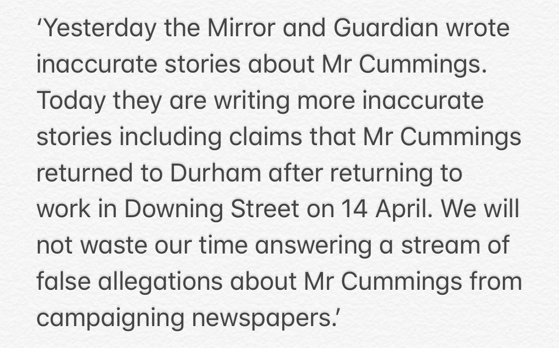 NEW: No 10 respond to latest Cummings allegations.