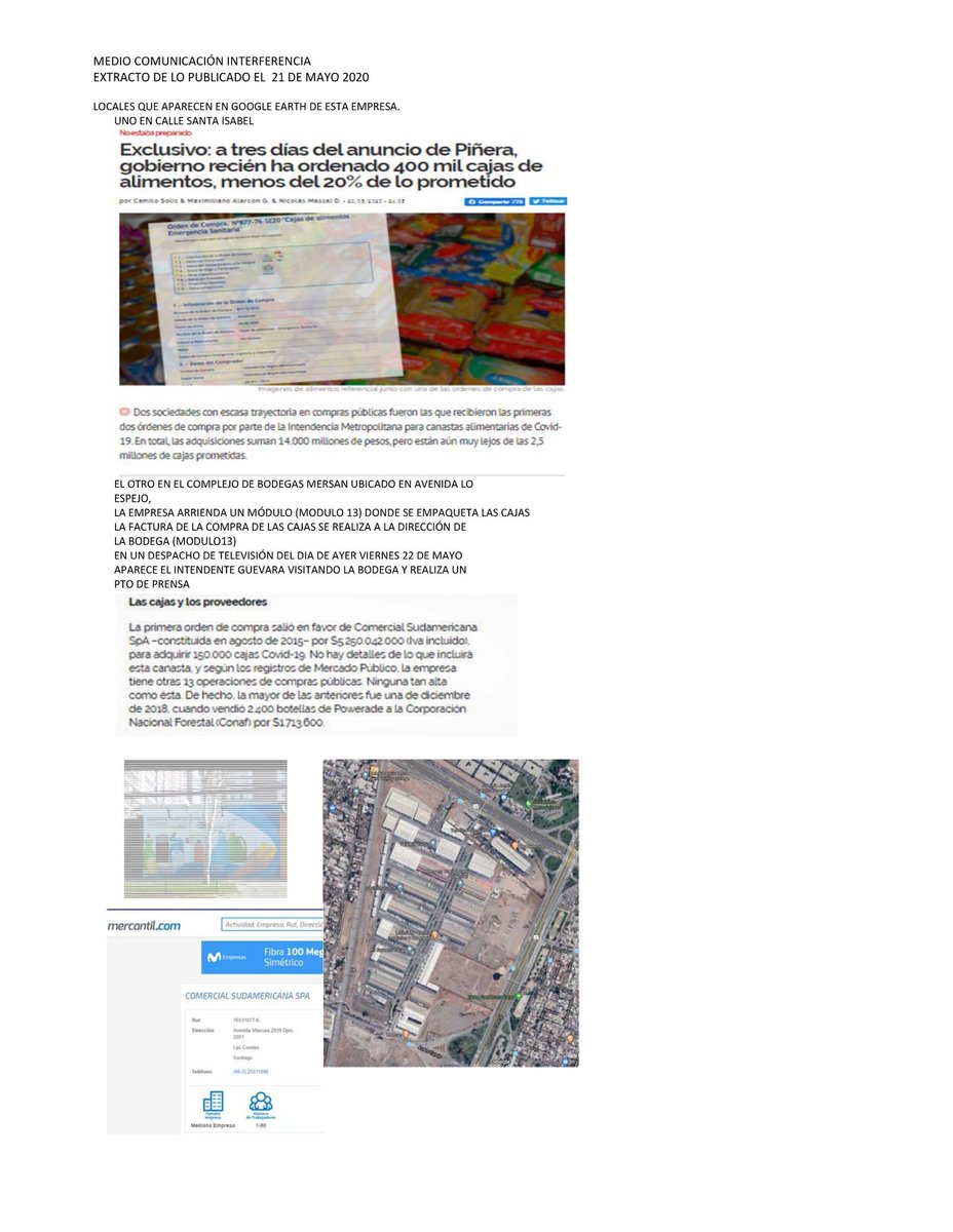 Jp82591097's tweet photo. Me interesó conocer la empresa comercial sudamericana spa que se lleva uno de los contratos millonarios por armar cajas. 
Se ve todo chanta. Adjunto extracto de informe realizado x interferencia y datos que obtuve de google y linkedin.
Habrian CONEXIONES CON UNIMARC Y RABIE . https://t.co/CRyWSZ8rXt