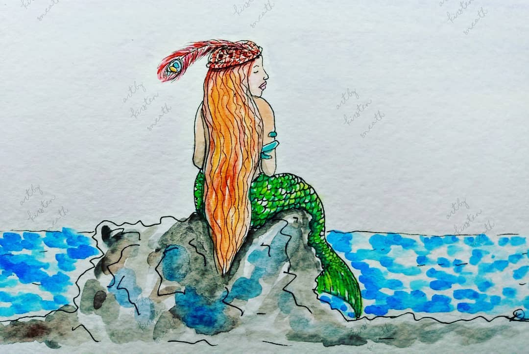 #Mythicmay Day 23 #Merrow #irishmyth #irishmythology #mermaid #redfeather #siren