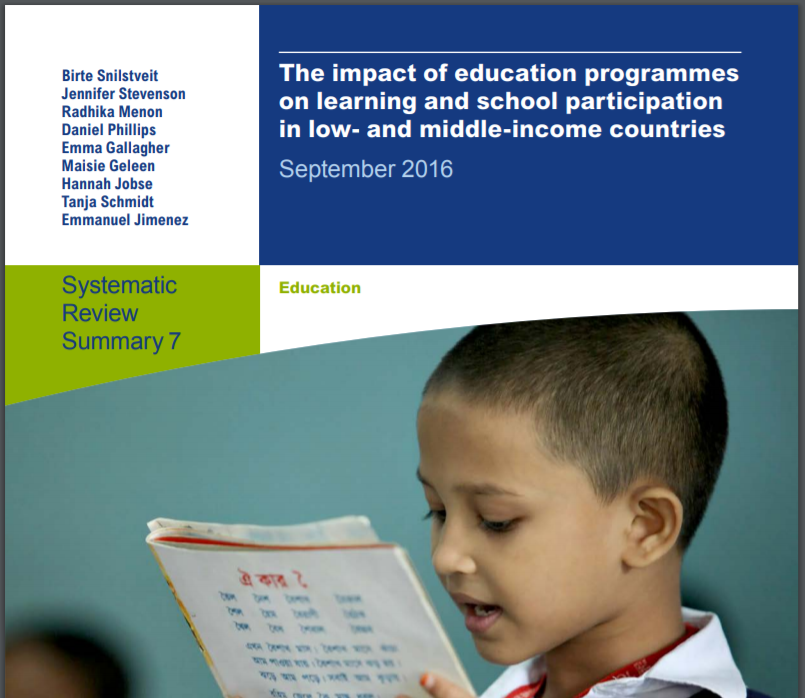 @BirteSnilstveit and others have a nice review of earlier evidence in their 2016 summary.  https://www.3ieimpact.org/sites/default/files/2019-05/srs7-education-report.pdf