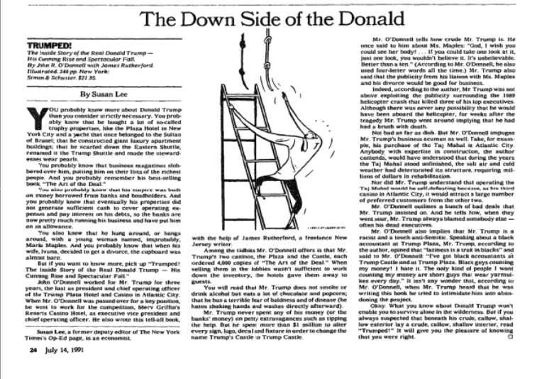 37. Trump’s resorts bought thousands of copies of The Art of the Deal to sell to visitors and ended up comping them just to move the inventory.