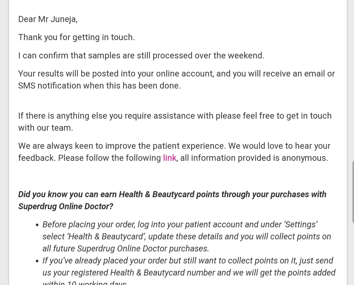 False alarm. Upon logging in, I discovered it was a response to a question I had sent them yesterday asking if their labs are processing blood samples on the weekend or not? Why can't they just make that clear on their website? 13/n
