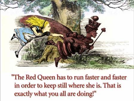 ...viruses & the hosts they infect keep trying to outdo one another. It’s like the Red Queen’s race in Alice in Wonderland. You have to run as fast as you can just to stay where you are & faster still to get ahead. (btw, biotechnology is how we can outrun viruses).