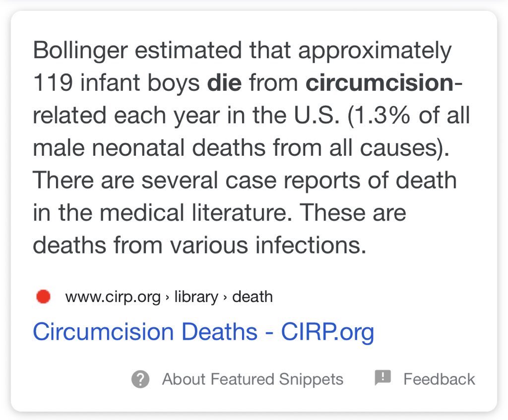 And to all of you who are saying circumcision is healthier just remember that it can kill. It has killed babies. No one asked them for their consent to risk death in order to be mutilated for no reason.