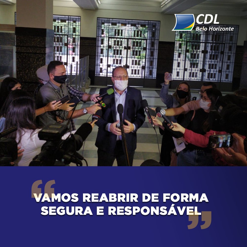 CDLBH's tweet photo. Em entrevista nesta sexta, o Presidente da CDL/BH, Marcelo de Souza e Silva, reafirmou o pedido p/ q tds os estabelecimentos que poderão reabrir suas portas a partir da segunda, adotem tds os procedimentos necessários p/ garantir um retorno seguro e responsável do comércio... https://t.co/bICHJfBYiK