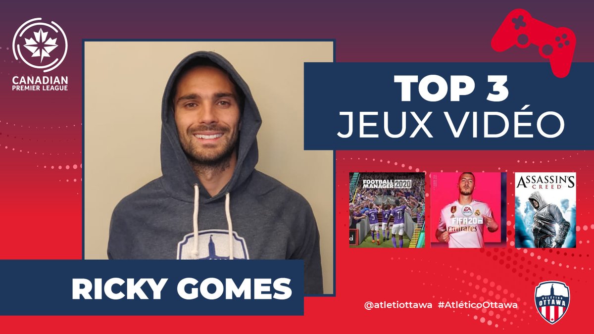 atletiOttawa's tweet photo. Football Manager or FIFA 🤔 - which one are you playing right now?
@GomesRicky checks in with his #AtletiAtHome Top 3 Video Game picks
#AtléticoOttawa https://t.co/jgXE5FfPot