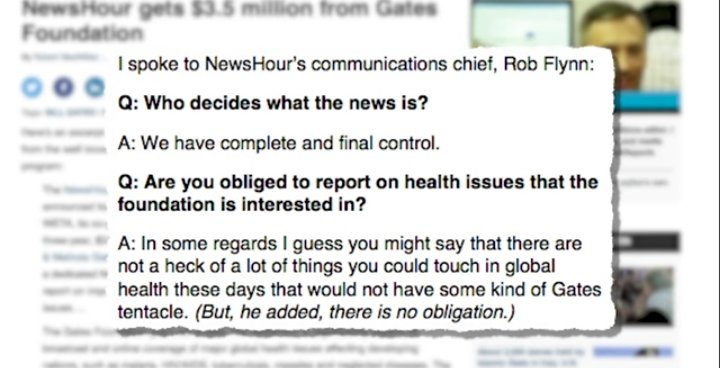 News Hour was given 3.5 million from the Gates foundation. In Sep 2010, The Guardian launched a Global Development website with the Gates foundation. In Feb 2011, The Seattle Times received over 4.5 million through the Bill and Melinda Gates foundation..