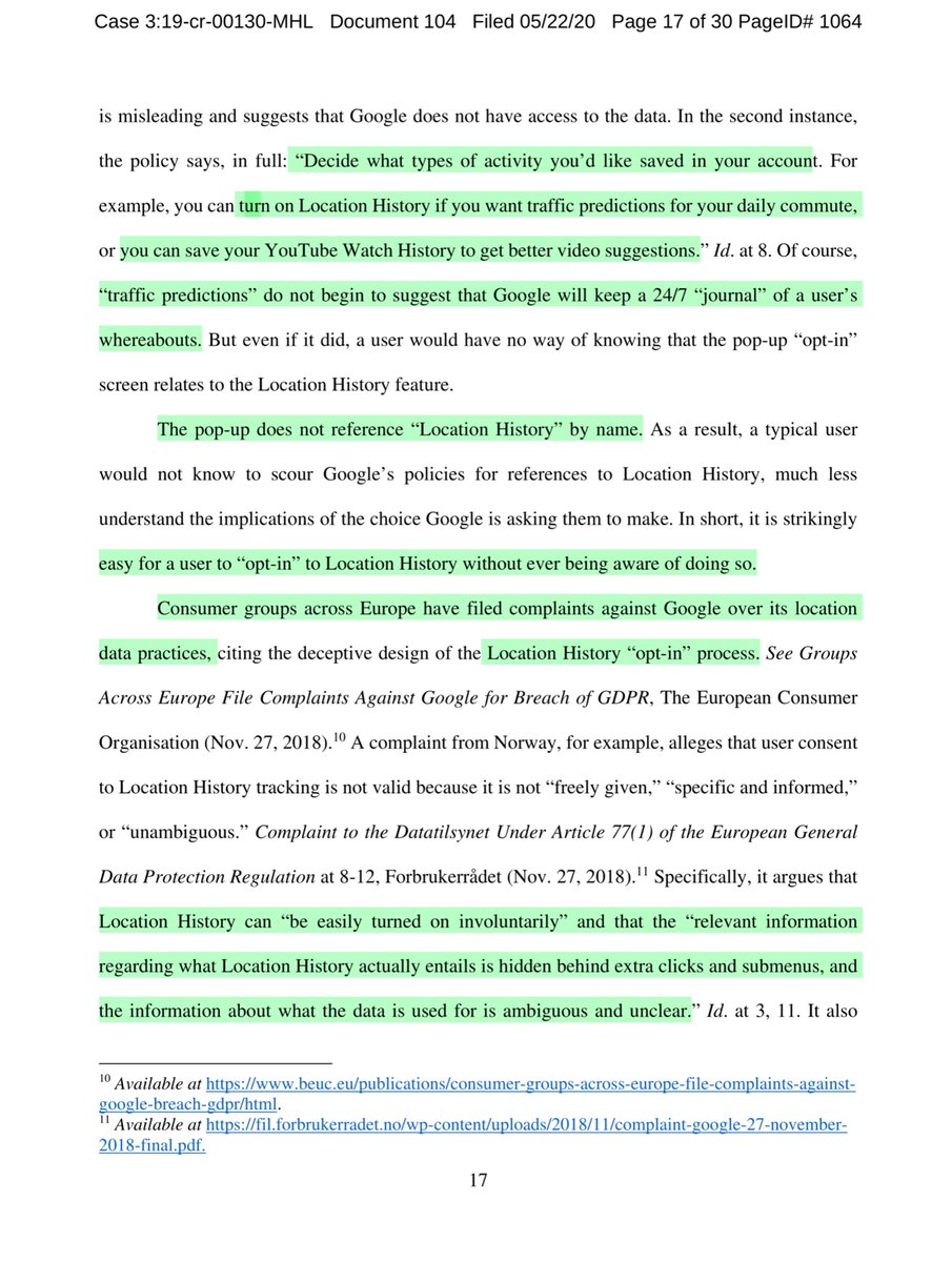 only foolish people “guess” how a Court will rule.The Defendant does construct a persuasive argument re Google’s TOS;“Google location records are qualitatively different from the business records to which the third-party doctrine traditionally applies.”Remember ALT = embedded