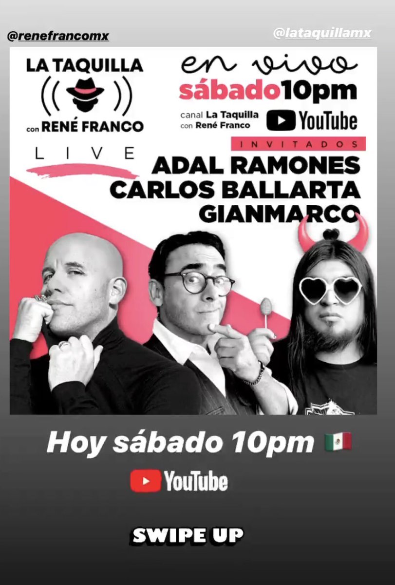 GM_MexTeam's tweet photo. Hoy @gianmarcomusica está de invitado en la @La_Taquilla con @ReneFranco !!  10 pm https://t.co/PZHk1yShbr