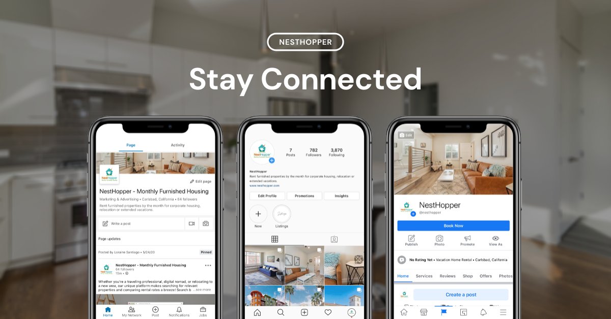 nesthopper's tweet photo. Be the first to know about our exclusive offers, business updates, and all the other exciting things happening at @nesthopper. Follow us on social media.

#corporatehousing #businesstravel #jobrelocation #stayconnected https://t.co/PVXo6XHFMN