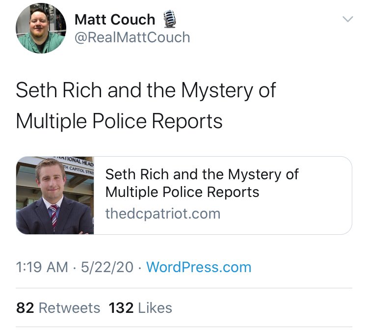 Ah great the guy Trump quote-tweeted and told to “keep digging” *is* a Seth Rich conspiracy theorist.