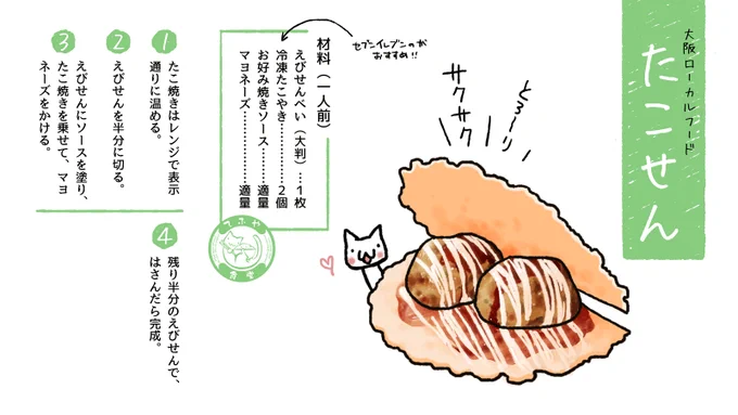 エア関西コミティアおめでとうございます!関西コミティアのカタログに、遠征サークルさん向きの食べ歩きレポ漫画を描かせて頂いております。今日は、大阪ローカルフード「たこせん」の作り方を投下します。超簡単、大阪のおやつです。#エア関コミ58_私のおうち時間 にもどうぞ?#エア関コミ58 