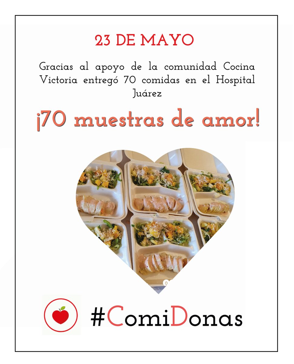 comidonas's tweet image. #SábadoGourmet en el @HospitalJuarezM. 

Hoy entregamos 70 #ComiDonas de pechuga Reyna (rellena de queso manchego, calabaza y zanahoria bañada en crema de chipotle) y ensalada de mango. 
 
¡La especialidad de Cocina Victoria! 

Tú también puedes apoyar a los #HeroesDeLaSalud.