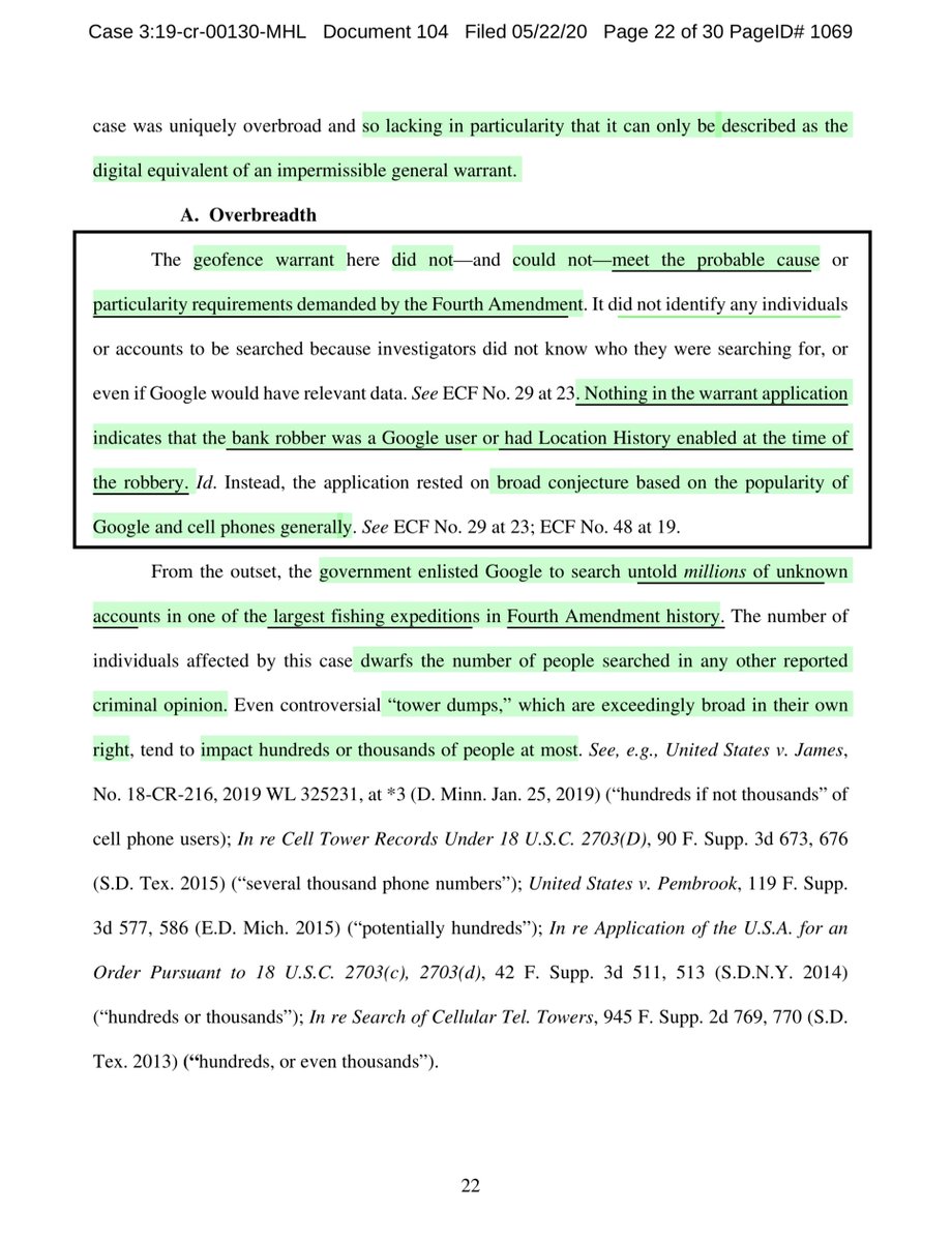 “Google in its amicus brief and affidavits only confirm that the warrant in this case was uniquely overbroad and so lacking in particularity that it can only be described as the digital equivalent of an impermissible general warrant” https://drive.google.com/file/d/1y8pMCgcarYxXLCxau1LHTH4nmyw30dKi/view?usp=drivesdk