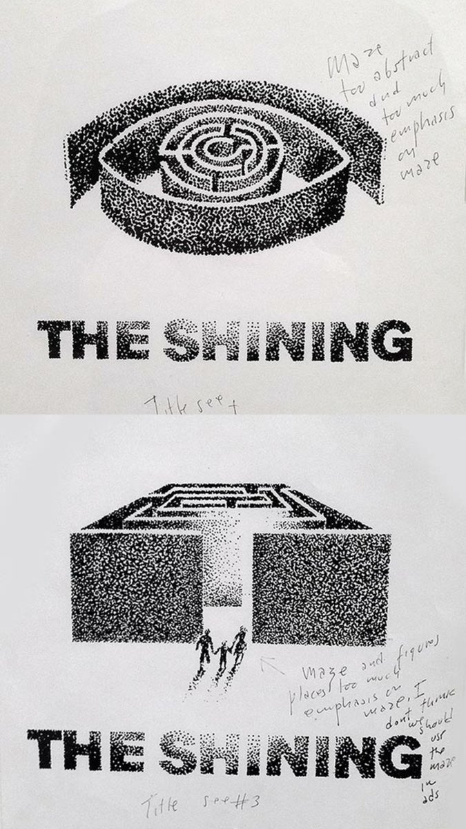 El perfeccionismo de Kubrick no cesó una vez acabado el rodaje. Antes de llegar al icónico póster final de EL RESPLANDOR, el artista Saul Bass llegó a diseñar 300 modelos rechazados por Kubrick, que iba escribiendo comentarios con las razones por las que no le convencían.