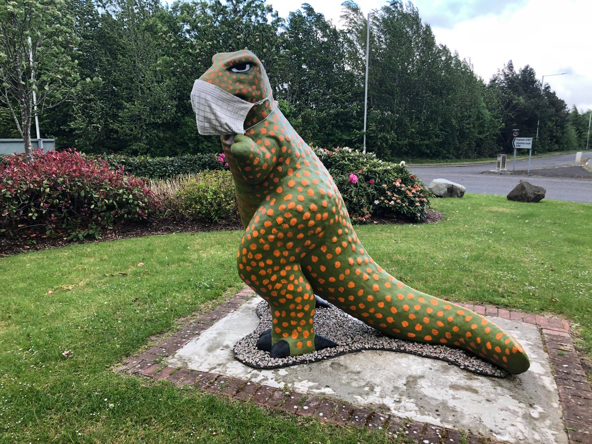 First up it could only be  #Caskieberran Roundabout, home of 'Rexie', the town dinosaur (your town doesn't have one?) and who is now Glenrothes's unofficial advocate for wearing a face mask during the  #coronavirus pandemic.