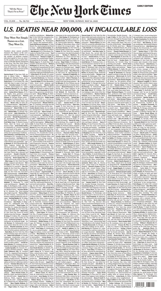 vilallongapac's tweet photo. Històrica portada del @nytimes d'aquest diumenge. Periodisme. #COVIDー19 https://t.co/fHzUwqsb0d