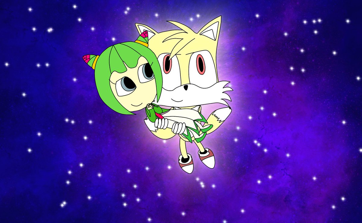 Omega0Mercik's tweet photo. @tailosmoweek #TailosmoWeek2020 Tails in his super form with Cosmo in space. https://t.co/MVLXpM76hM