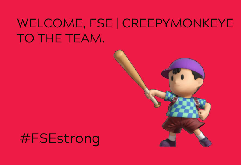 EsportsFatty's tweet photo. Proud to welcome @creepymonkeye an upcoming Ness main from Florida to our team!
Extremely excited to have him in our team and to see his future.
#FSEsports https://t.co/xgT4f9BO21