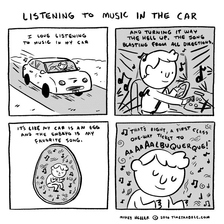 i drew a comic about listening to music in the car 