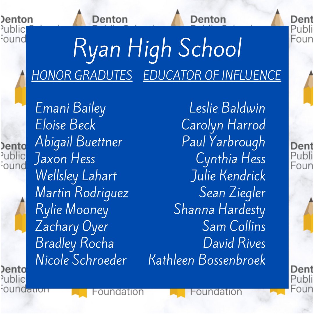 On this graduation weekend, we would like to celebrate the Honor Graduates and their Educators of Influence from <a href="/braswellhs/">Braswell High School</a> <a href="/Denton_High/">Denton High School</a> <a href="/GHS_Wildcats/">Guyer HS Wildcats</a> and <a href="/RHSRaiders/">Ryan High School</a>