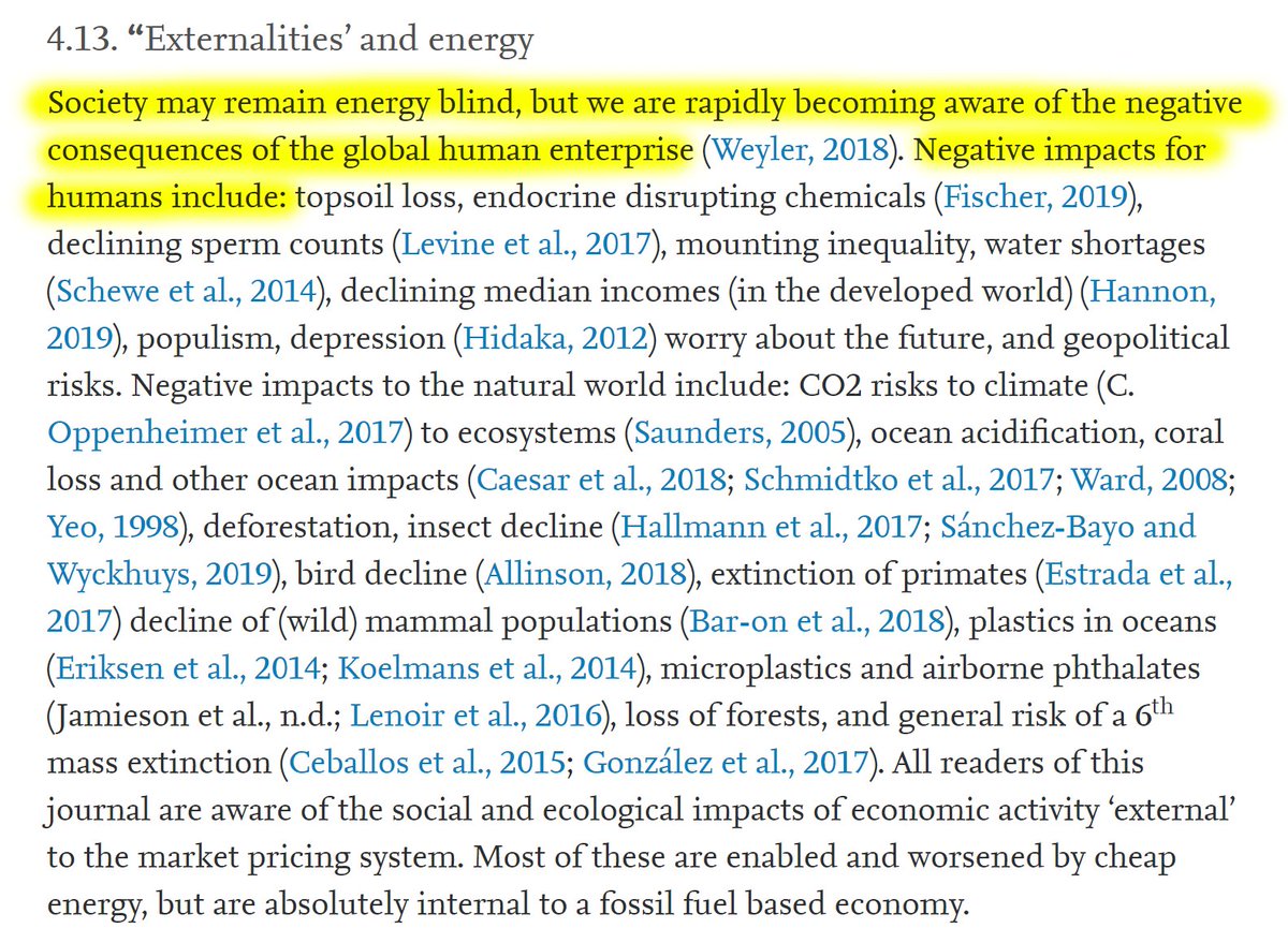 35/60 4.13. "Externalities'" and energy"Society may remain energy blind, but we are rapidly becoming aware of the negative consequences of the global human enterprise. Negative impacts for humans include: [long list]."