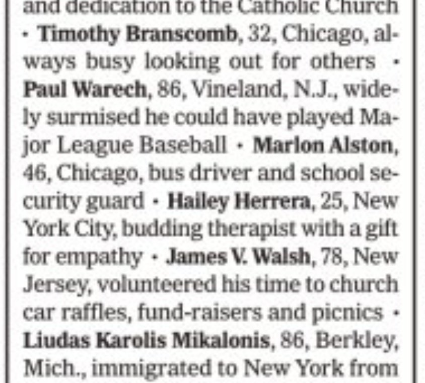 Paul Warech: 86, Vineland, NJ, widely surmised he could have played Major League Baseball.