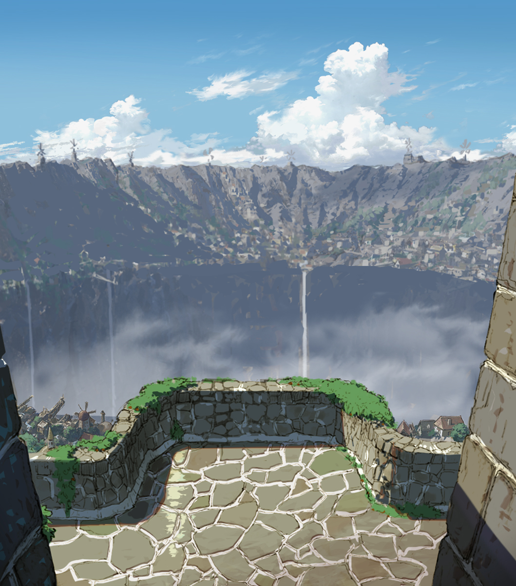 増山修 インスパイアード Masuyama Osamu Inspired Inc 晴れた日でも雲がある場合 どこかに雲 の影が落ちていることになります この美術ボードでも雲の影を入れて 単調にならないようにしました Madeinabyss 背景美術 許可済 T Co