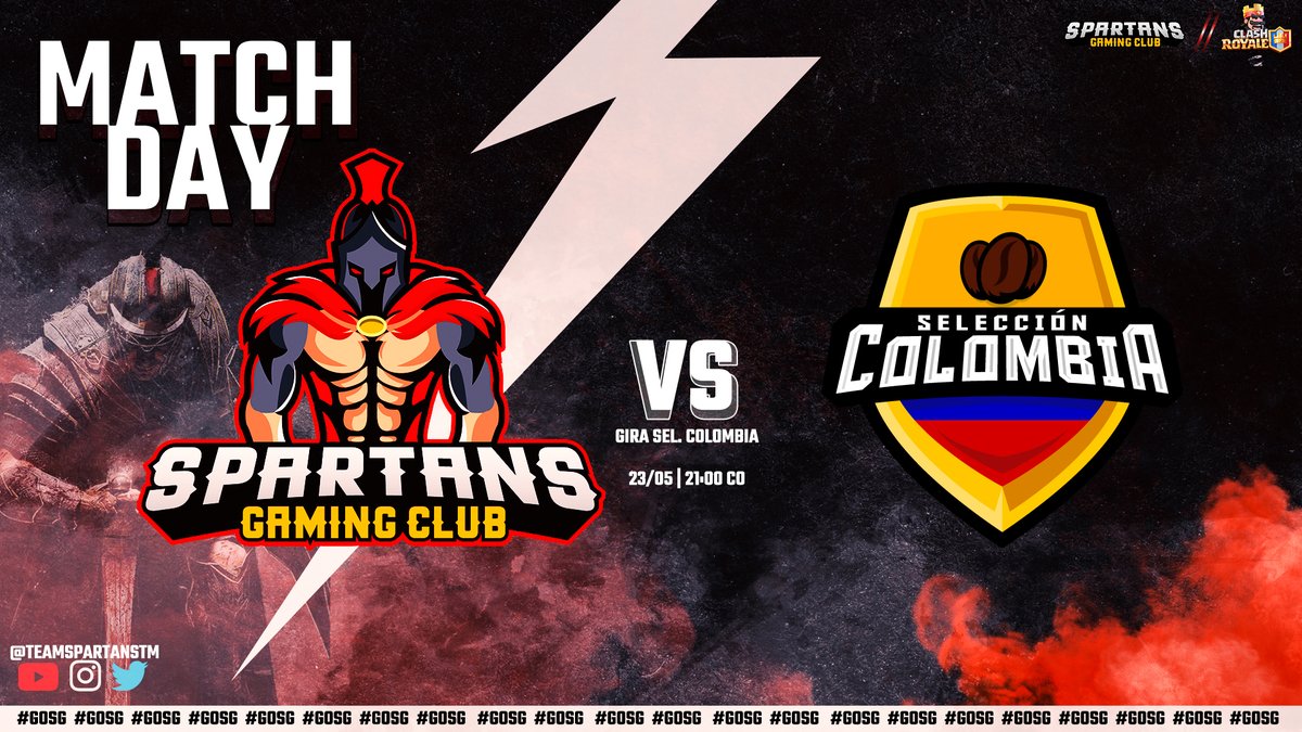 #CR 👑 | ¡GIRA SEL. COLOMBIA!   

Espartanos esta noche tendremos de rival a <a href="/SelColEsports/">Seleccion Colombia Esports</a> 🇨🇴

Duelo en la arena y vamos por esa corona... 

¡Espera! falta tú apoyo con el #GoSG⚔️.
Vive el partido por el canal de YT de 📺@FedeGamer_  21:00 🇨🇴 

#GoSG