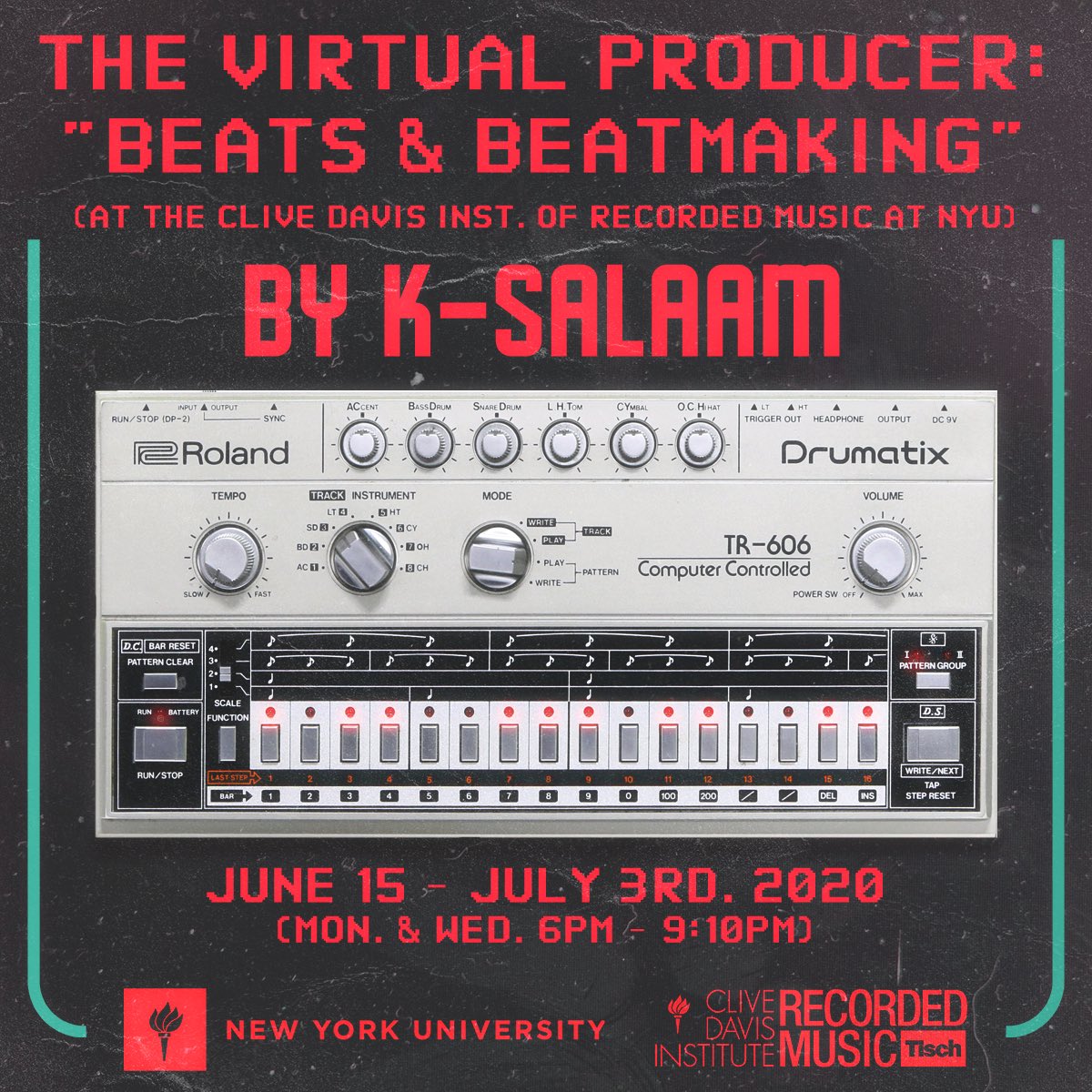ksalaambeatnick's tweet photo. For the record, my “Virtual Producer” course at the Clive Davis Inst. at NYU is still on. It’s gonna be online. The class is filled up. Sucks I won’t get to go to NY, but I’m looking forward to another dope class. #musicproductionlessons #musicproductionschool #learntomakebeats https://t.co/alSVHiMuli