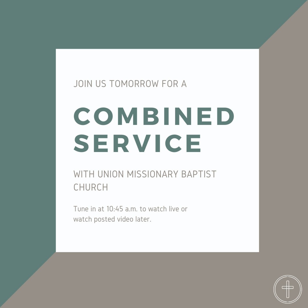 hwdchurch's tweet photo. We are joining Union Missionary Baptist Church tomorrow for a combined service! Visit UMBC's Facebook page and click "videos" to watch Rev. Steele and Tom Franklin LIVE at 10:45 a.m. or watch the posted video later.

Link to service:
https://t.co/3IVLPRp7qG https://t.co/AeRgti023g