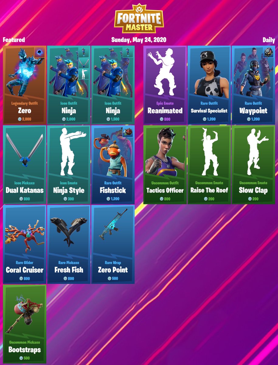 #Fortnite Item Shop for Sunday, May 24, 2020

Support-a-Creator Code: FNMasterCom