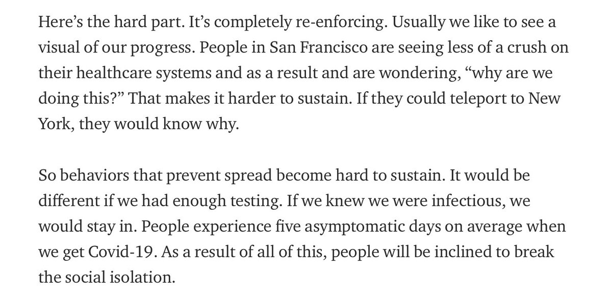 Fourth call: The fact that it worked would cause people to doubt why they were socially isolating.So far: Sadly, this turns out to be true in portions of the population & as a political argument.While this was something I was ready for, I worry about the impact of denial. 7/